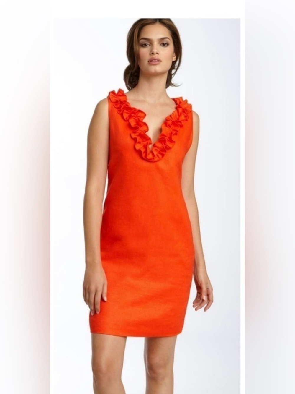 Kate Spade Mini Ruffle NeckDress – S- Bright Orange/ Red- MSRP $348